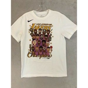 2020 Los Angeles Lakers Nike T Shirt Champions Caricature Roster LeBRON Small